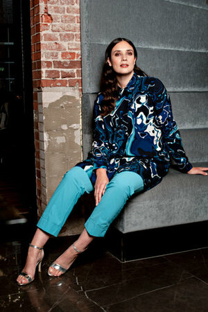Blouse long LS blue stone