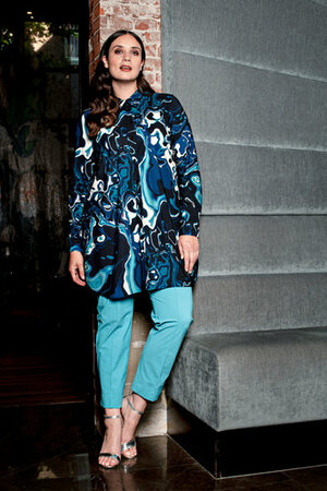 Blouse long LS blue stone
