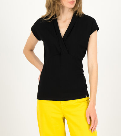 T-shirt met kap mouw en V-hals van Blutsgeschwister in het zwart.