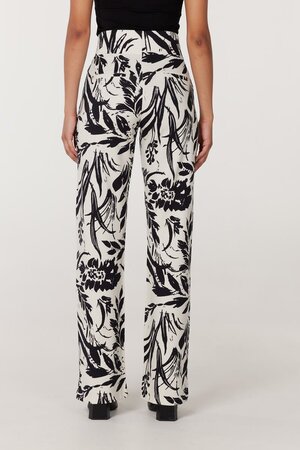 Broek half bootcut model black/white.