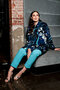 Blouse long LS blue stone